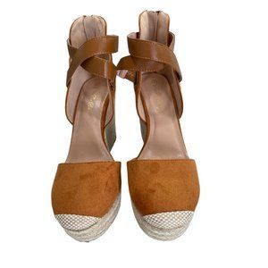 NWOT Pie Pie Buy Brown Platform Suede Wedge Heel Espadrille